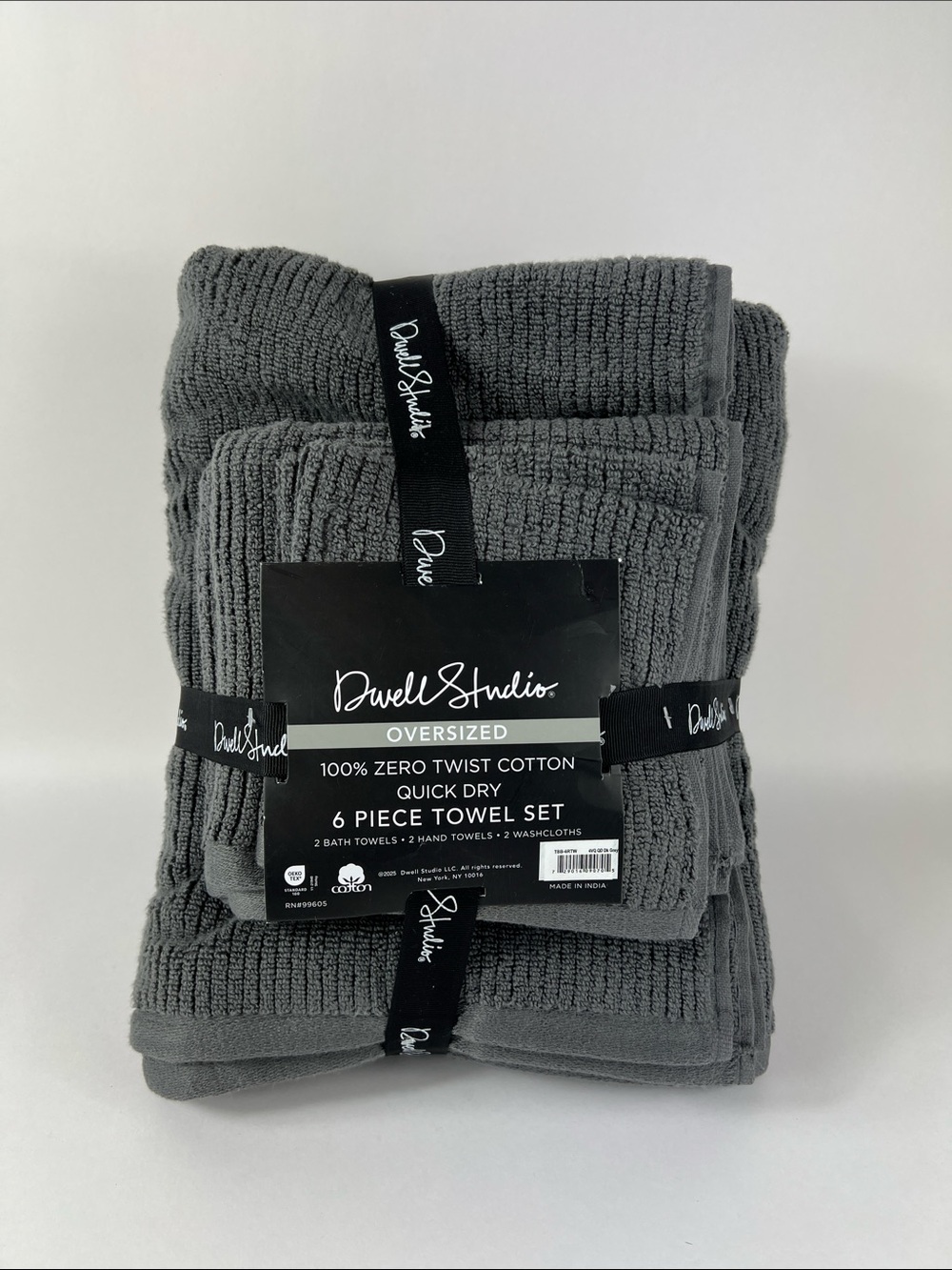 Dwell Studio Bath Towel Set Dark Gray Soft 100% Cotton Zero Twist Set of 6 NEW